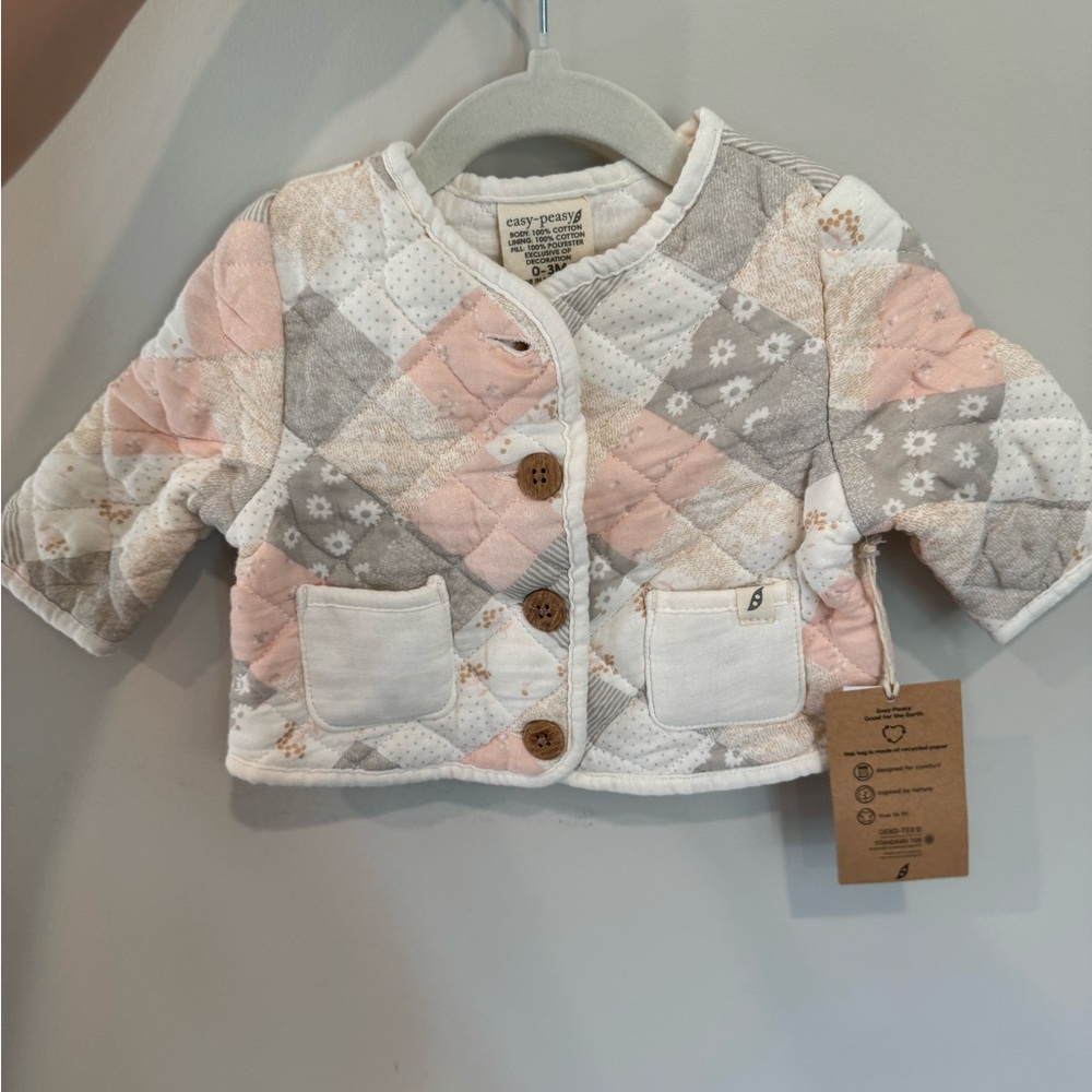 Boho Quilted Kids Jacket - Pink and Gray